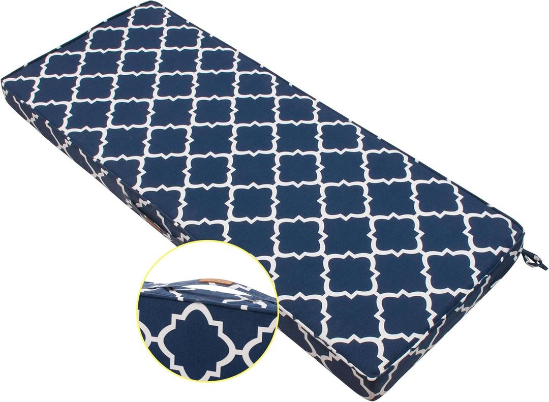 FUNHOME Outdoor Bench Cushion 48 x18 x3 Inch,Water Resistant Portable Settee Cushion,Porch Swing Cushion with Handle&Ties,Bench Seat Pads for Garden Patio Backyard Furniture(Blue Geometry)