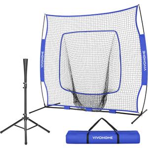 VIVOHOME Baseball Softball Batting Net - 7x7 Ft Baseball Backstop, Softball Practice Net for Hitting, Pitching, Throwing with Batting Tee and Carry Bag