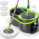 Spin Mop Bucket System,Masthome Pedal Spin Mop and Bucket with Wringer Set,EasyWring Microfiber Mop with 3 Mop Pads,360Spinning Floor Cleaning System - Home & Office Suitable (Green+dark Grey)