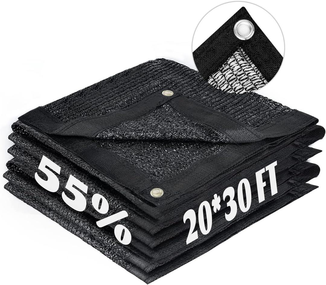 LOVE STORY 20x30FT 55% Black Shade Cloth Sun Shade Net with Grommets Sunblock Net Mesh Tarp for Garden,Plants Cover,Greenhouse and Patio (20FTx30FT)