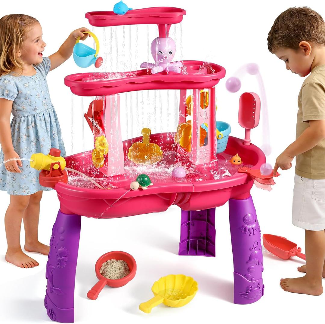 FRUSE Water Table for Toddlers 3-5,3-Tier Kids Water Table with Accessories,Activity Table for Summer Beach Backyard,Outdoor Toys Water Play Table for Toddlers Kids Boys Girls Age 3 4 5 6 7 8