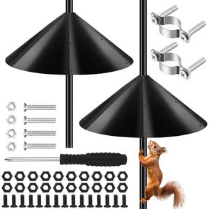Qualirey 2 Pack 24 Inch Large Squirrel Baffle for Bird Feeder Pole, Outside Mount Bird House Guard for Outdoor Shepherd's Hook (Black,Pole)