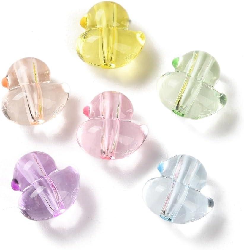 Ornazy 400 pcs Random Acrylic Duck Transparent Duck Shaped Beads Colorful 3D Animal Beads for Bracelet Necklace Earrings Keychain Crafts, 14.5mm x 15mm x 11mm