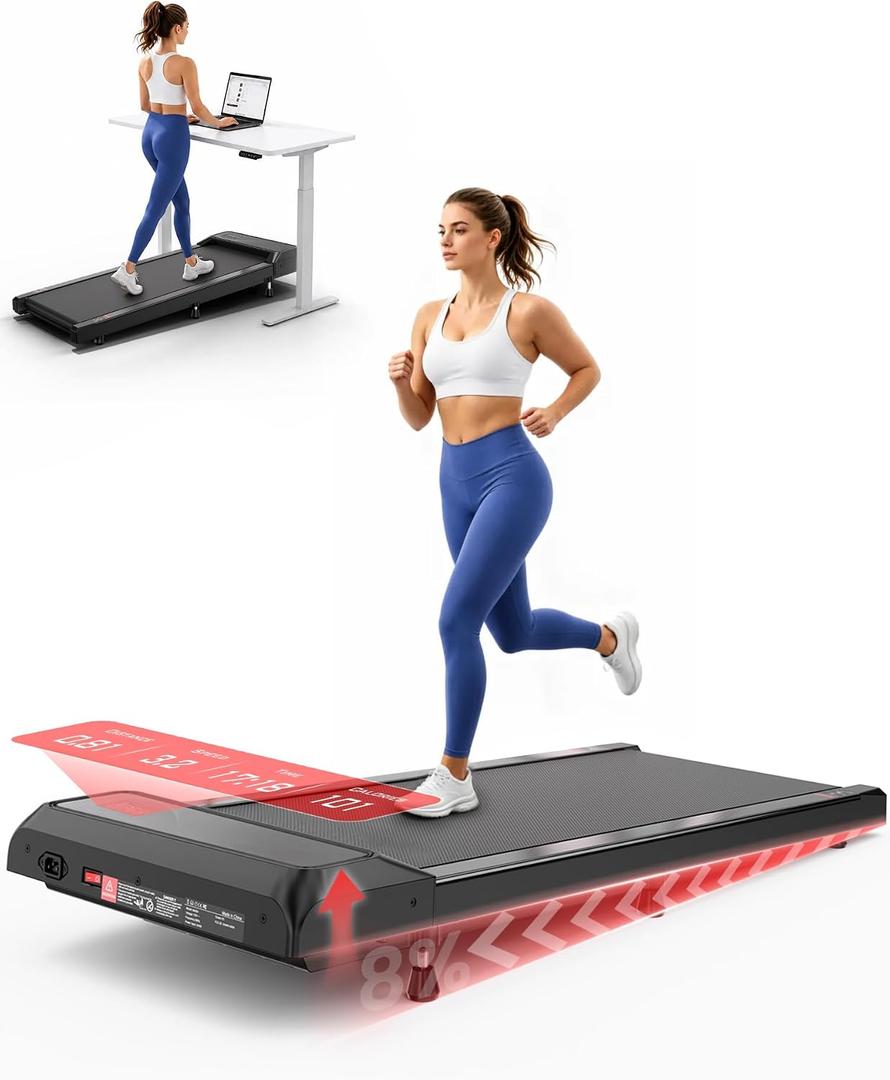 Walking Pad Treadmill with 8% Incline, Under Desk Treadmill for Home Office