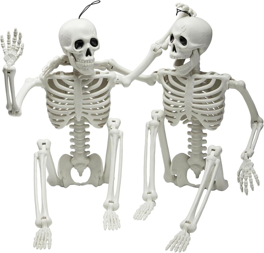 JOYIN 2 PCS 24 Halloween Skeleton Decor, 2 FT Full Body Stayable Posable Skeletons for Halloween, White Human Plastic Bones with Movable Joints for Spooky Indoor Outdoor Decoration, Graveyard Prop