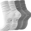 Pilates Slouch Crew Socks for Women, Grip Yoga Socks with Non Slip Grippers for Barre Ballet Dance Hospital Workout