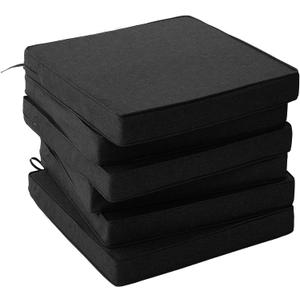 Outdoor Chair Cushions, Water-Resistant & Fade-Resistant, Patio Furniture Seat Replacement Chair Pads with Ties Zipper, Removable Cover, Non-Slip Bottom, Set of 6, 18.5 x 16 Inch, Black