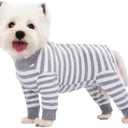 Dog Striped Recovery Suit, Puppy After Surgery Onesie for Female Male Dogs, Dogs Cats Long Sleeve Pajamas Bodysuit, Surgery Abdominal Wound Bandages Clothes, Dog Pant for Shedding Skin Disease (X-Large, Grey)