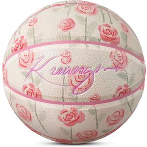 Kuangmi Pink Series Basketball, Premium Design Printed Street Performance Ball, Men's Official Size 7 29.5", Women's Intermediate Size 6 28.5", for Indoor & Outdoor