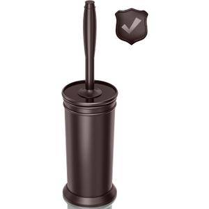UPTRONIC Toilet Brush, Aluminum Alloy Toilet Brush and Holder Set with Long Handle Durable Bristles Toilet Bowl Brush and Covered Holder for Toilet Scrubber for Bathroom Cleaning (1, Brown)