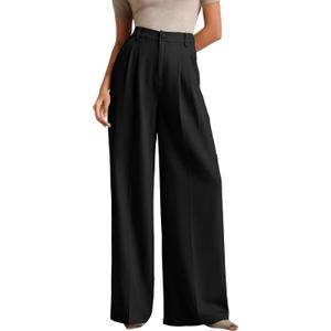 ELLEVEN Women's Casual Wide Leg Dress-Pants, High Elastic Waisted in The Back Business Flowy Trousers with Pockets (Black), Size: Small