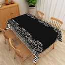 Boho Floral Linen Tablecloth Abstract Beige Black Damask Flower Pattern Rectangle Table Cloth for Modern Vintage Dining Room Kitchen Parties Weddings Birthday Decor, 60x102 inches