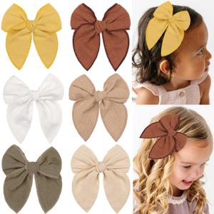 6 PCS Fall Bow Set Cotton Linen Fable Hair Bow Clips for Toddler Girls Handmade Classic Bow Hair Accessories for Little Girls Kids