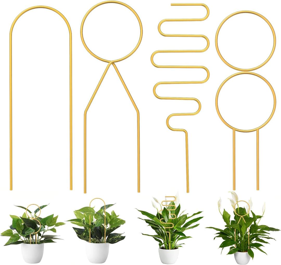 4 Pcs Small Metal Trellis for Potted Plants, Gold Trellis for Climbing Plants Indoor, Small Trellis for Potted Plants Support Stake House Plant Trellis for Garden Potted Plant, Hoya, Pothos, Flower