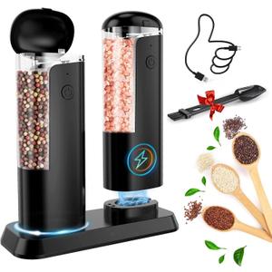 Electric Salt and Pepper Grinder Set: Rechargeable Salt and Pepper Shakers Set Electric For Gravity Spice Grinders Adjustable Automatic Peppercorns Mills Refillable Shaker Mill Large Capacity