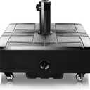 FRUITEAM 155lb Capacity Fillable Portable Umbrella Base with Wheels, Patio Umbrella Base Heavy Duty, Square Market Stand for Patio, Outdoor, Deck w/ 4 Wheels, 2 Locks, 1 Knobs, Wind-Resistant Design