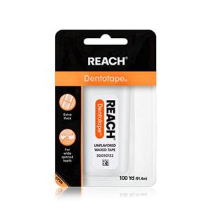 REACH Dentotape Waxed Dental Floss Tape, Unflavored, Extra Wide Floss, Shred & Frey Resistant, Plaque Remover for Teeth, Easy on Gums & Teeth, Oral Care, PFAS Free, for Adults & Kids, 6 Pack, 100 yd