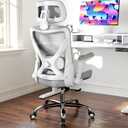 Ergalithic Ergonomic Office Chair-Computer X-Shaped Chair Mesh PU Leather with Adjustable Lumbar Support-Executive Desk Chair High Back with Headrest Flip-Up Arms for Long Hours (White-Grey)