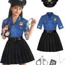 Cuteshower Girls Police Officer Costume Cop Uniform for Halloween Dress Up 3-10Years (5-6 Years, Blue)