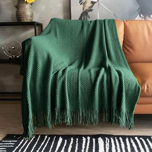 LOMAO Knitted Throw Blanket with Tassels Bubble Textured Lightweight Throws for Couch Cover Home Decor (Green, 60x80)