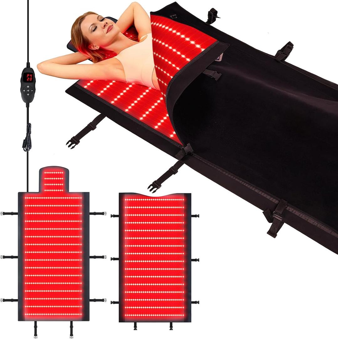 1000 LEDs Dual Full Body Red Light Therapy Mat, Red Light Therapy Blanket, 2in1 LEDs(660nm& 850nm), Premium Leather, Adjustable Timer & Intensity