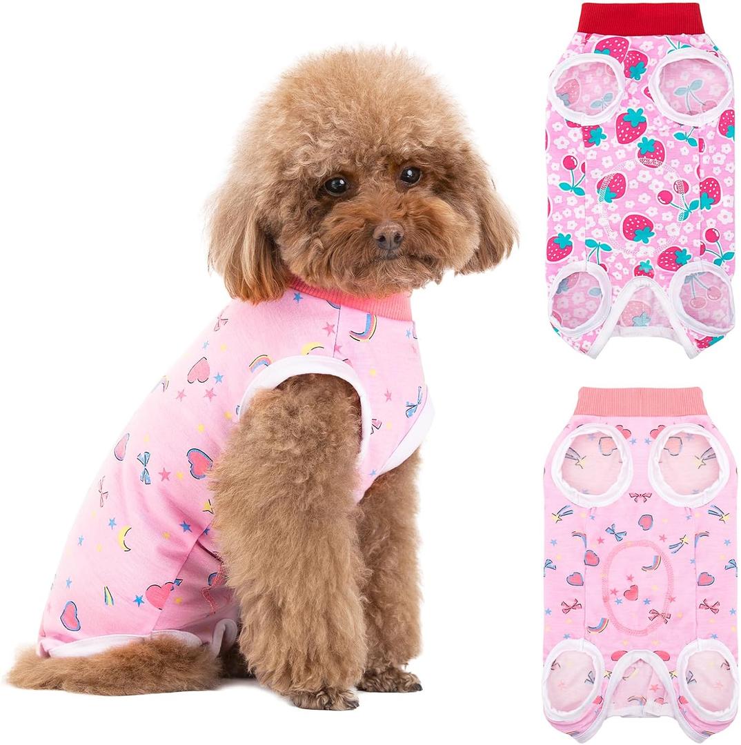 Coppthinktu 2PCS Dog Surgery Recovery Suit for Dogs Female After Surgery, Dog Onesie Abdominal Wounds Bandages, Surgical Spay Neuter Suits Bodysuit for Small Puppy, Anti Licking Cone Alternative (Medium)