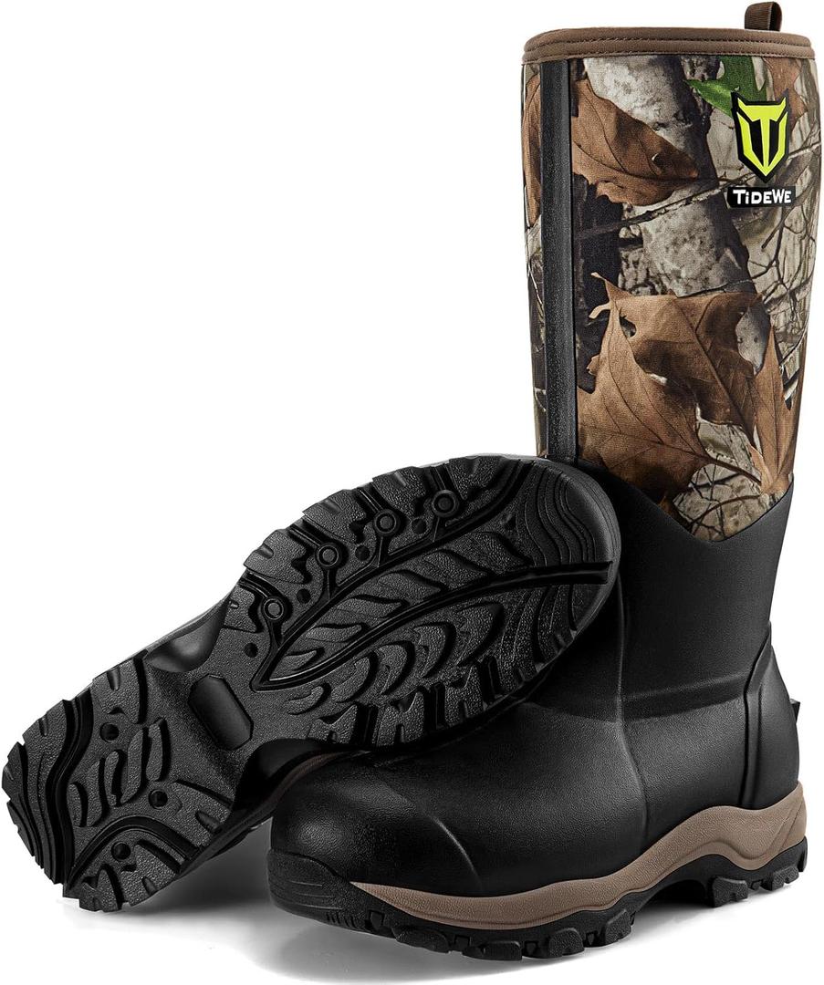 TIDEWE Hunting Boot for Men, Insulated Waterproof Sturdy 16" Men's Hunting Boot, 6mm Neoprene and Rubber Outdoor Boot (400g Insulated & Standard) (12)