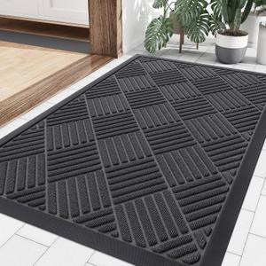 Smiry Front Door Mat Outside Entrance, Heavy Duty Outdoor Indoor Natural Rubber Doormat, Non Slip, Trap Dirt and Moisture, Easy Clean, Low Profile Patio Porch Entryway Mat, 35x23, Light Grey