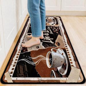 Kitchen Rugs Non Slip, Vintage Coffee Kitchen Mats for Floor, Machine Washable Soft Faux Wool Comfort Cushioned Runner Rugs for Sink, Laundry Room, Office, Hallway, 20"x59" (1'8" x 4'11" (Runner))