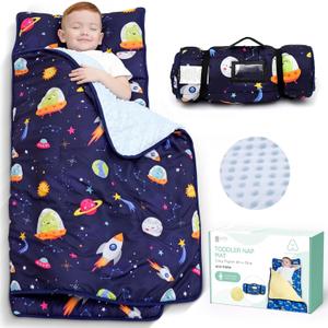 ACRABROS Toddler Nap Mat with Pillow and Blanket, Large Rolled Napping Mats,Slumber Bags for Boys Girls,Kids Sleeping Bag for Daycare, Preschool Travel (Space)