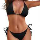 Women Bikini Set Two Piece Swimsuit Halter String Triangle Bathing Suit (Black, L)