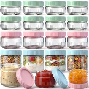 LemonRoad 16 Pack Glass Salad Dressing Containers to Go 9oz/7oz/5oz Condiment Cups with Lids Reusable Wide Mouth Mason Jars for Cereal, Airtight Stackable, Freezable, Dishwasher Safe