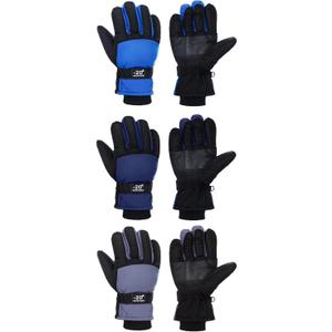 Bencailor 1 Pair Kids Winter Gloves Waterproof Snow Ski Gloves Warm Windproof Adjustable Mittens for Boy Girl Outdoor (6-10 Years, Black, Gray, Dark Blue)