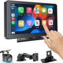 Portable Wireless with Apple CarPlay and Android Auto Screen for Car, 7" HD Touch Screen Car Stereo with Mirror Link, Bluetooth 5.2, Backup Camera, AUX,FM Transmitter for All Vehicle
