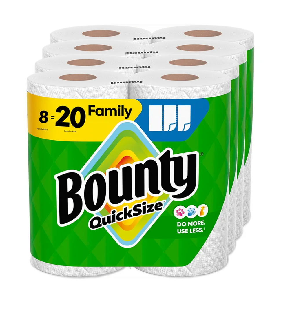 Bounty Quick Size Paper Towels, White, 8 Family Rolls = 20 Regular Rolls (Packaging May Vary)