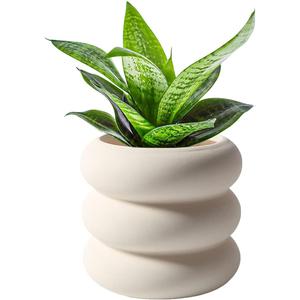 Ceramic Plant Pot Indoor, 4.5 Inch Beige Unglazed Flower Pot with Drainage Hole, Small Bubble Design Ceramic Planter for Home & Office Decor