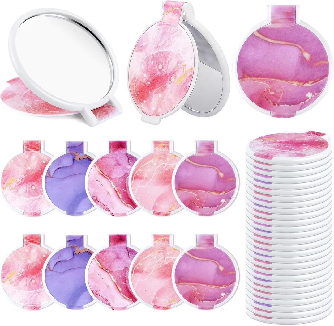 clothmile 50 PCS Marble Compact Mirrors Bulk 2.87 Inch Round Portable Pocket Makeup Mirror Small Portable Pocket Makeup Mirror Gifts for Purse Party Birthday Gift Daily Wedding