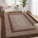 RUGSREAL 10x13 Large Living Room Rug Braided Print Rug Boho Throw Carpet Farmhouse Rustic Dining Room Carpet Non Slip Geometric Bordered Area Rug Bohemian Carpet for Bedroom Home Decor Office, Brown