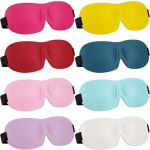 Bencailor 8 Pcs Sleep Mask for Side Sleeper 3D Eye Masks for Sleeping Blackout Eye Cover Shade Night Blindfold with Adjustable Strap for Women Men Sleeping Game Gifts(Medium,Solid Color)