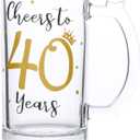 40th Birthday GiftMen and Women Cheering 40th Birthday Beer MugsCheers to the 40th Anniversary Beer Glass40th Birthday Party Wedding Anniversary Decorative Gift, 18 Ounce (Cheers to 40 Years)