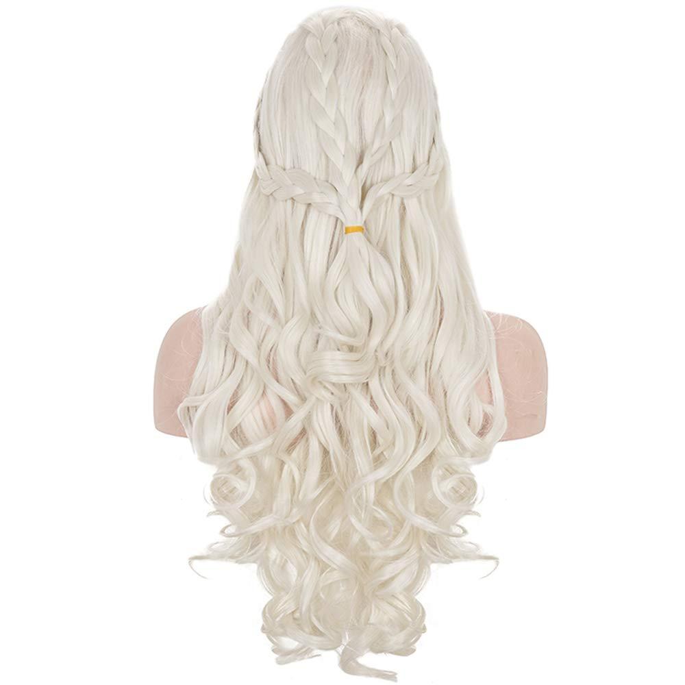 Morvally Long Blonde Braided Cosplay Wig Womens Blond Wavy Curly Synthetic Hair Wigs for Halloween Costume Party(Light Blonde), S
