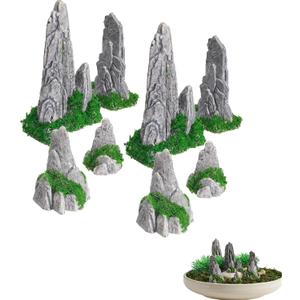 8pcs Miniature Resin Rockery, Mini Zen Garden Decor Bonsai Rockery Statue Fake Mountain Figurines Ornament for DIY Plant Pot Terrarium Decor