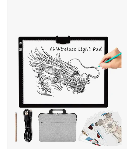 WELZK 3-Colors A3 Light Pad Built-in 5000mAh Rechargeable Battery and Stand,16.6×12.6 inchs Wireless Light Board, Side Buttons Bright Pad for Drawing,Tracing,Weeding Vinyl, Diamond Painting etc