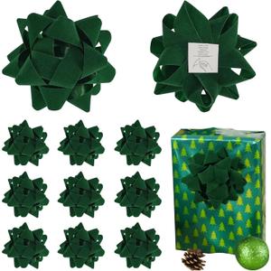 4.5 Inch Green Velvet Ribbon Gift Bow Decorative Bows, Premade Christmas Bows for Gift Wrapping Self Adhesive, Wrapping Bows for Presents, Party Favor, Holiday, Wedding, Birthday-12 Counts