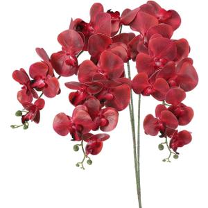 PATIKIL Artificial Orchid Stems 41", 3 Pack 9 Heads Faux Phalaenopsis Flowers Real Touch Fake Orchid Flower Branch for Vase Home Wedding Decoration, Burgundy