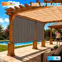 Vintage Mocha Outdoor Roller Shades 8' W x 6' H, Exterior Cordless Patio Shade Roll up-Down Blinds Spliced Design (Fixed 2 Poles, One-Full Piece Fabric Sunshade), 96"W x 72"H