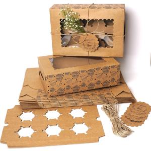 20-Pack Brown Cupcake Boxes with Insert Trays, Tags and Twine | Food Grade Kraft Bakery Boxes with Window to Fit 6 Cupcakes