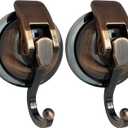 Heavy Duty Vacuum Suction Shower Hooks, Glass Suction Cup, for Bathroom Robe and Garland Decoration (2 Pack, Antique Brass)
