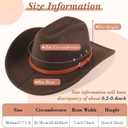 Cowboy 22 to 22.8 Inches Hat Felt Wide Brim Cowgirl Hat with Belt Classic Outdoor Western Style for Women Men Adult (Brown)