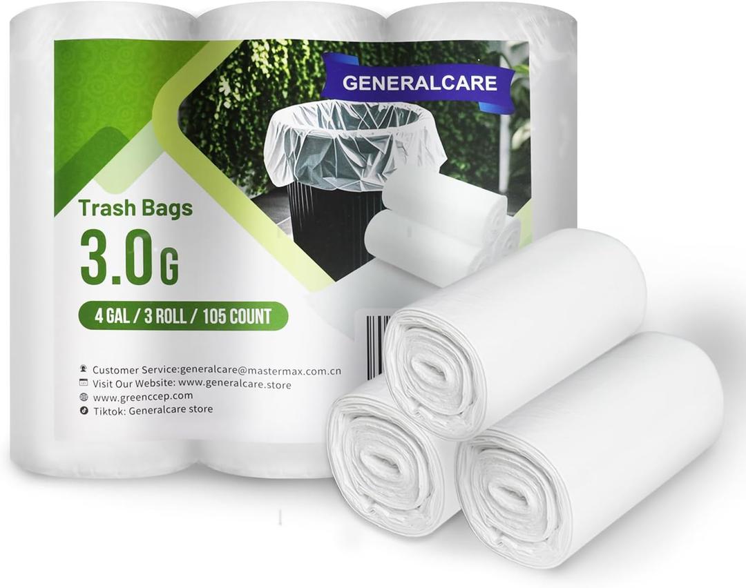 2 x 4 Gallon Trash Can Liner - 105 Count Trash Bag 3 Rolls, Unscented Small Garbage Bags Bathroom Trash Bags Multipurpose Bags for Business Home Commercial and Industrial Needs (105 Count)